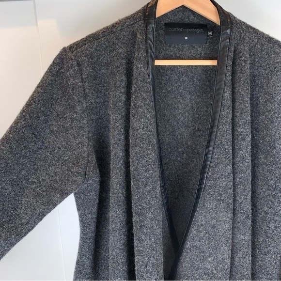 Coster Copenhagen Wool Blend Vegan Leather  Cardigan Sweater Coat Women's sz M - Picture 2 of 11